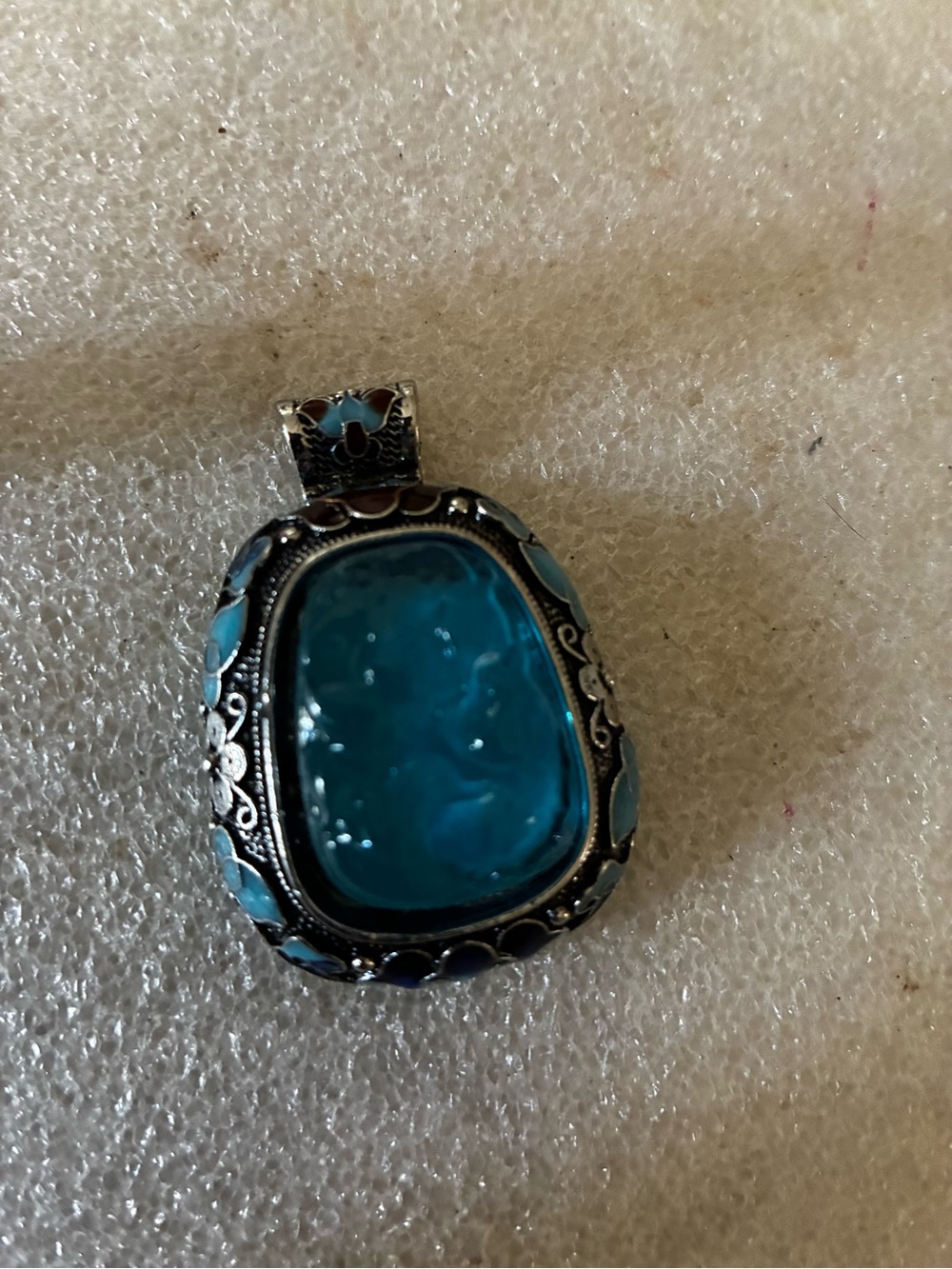 Turquoise Blue Resin Pendant Necklace -enamel